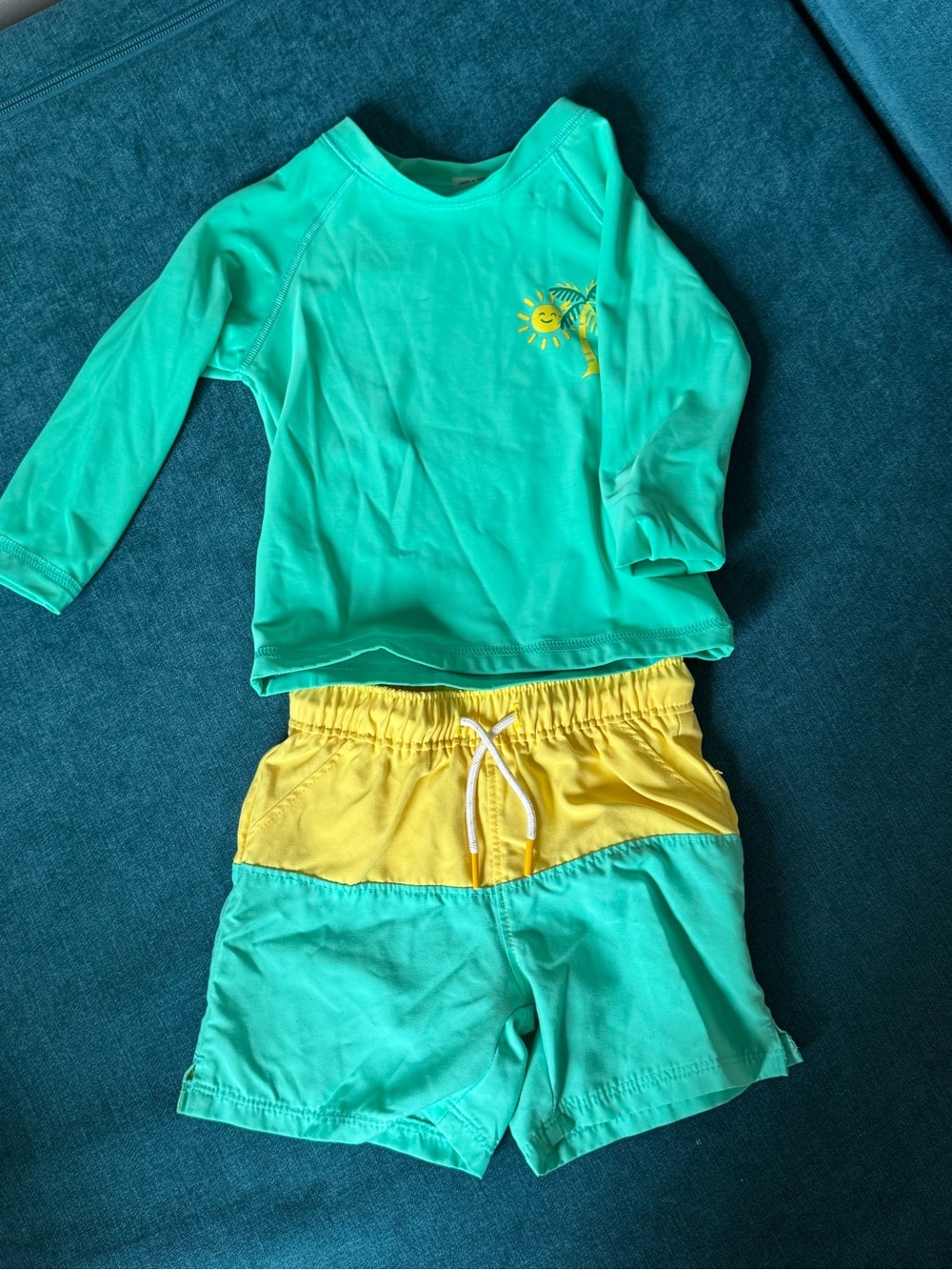 Kids Green and Yellow Two-Piece Swim Set